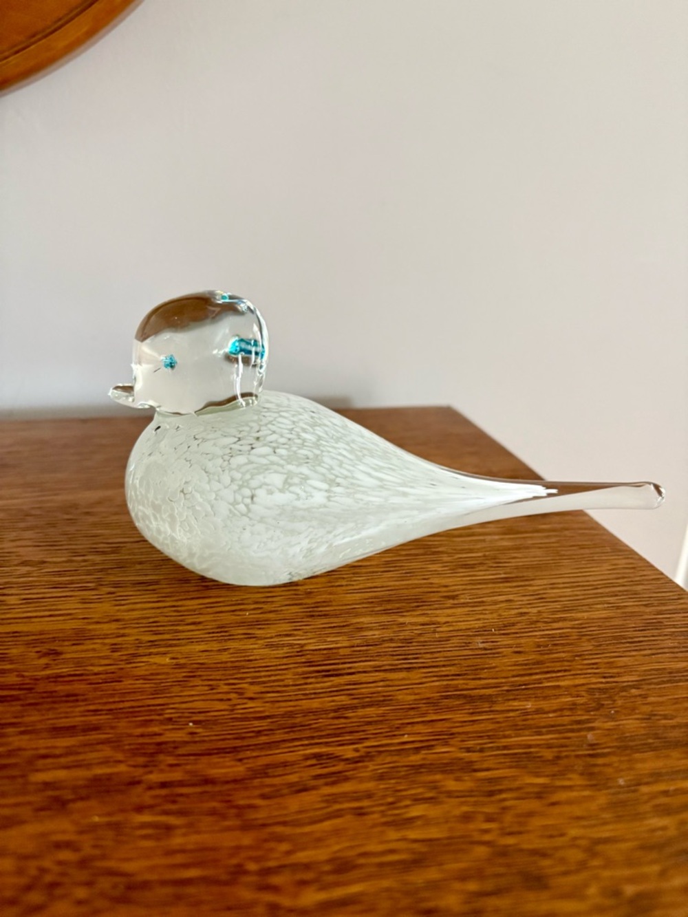 Handblown Glass Bird Figurine in Frosted White and Clear Glass